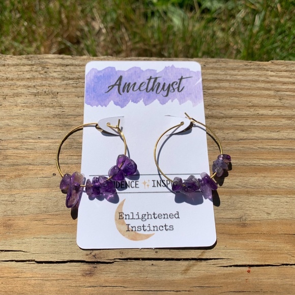 Gold Gemstone Hoop Earrings, Boho Hoops - Picture 5 of 7